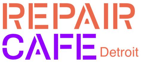 A logo with the words "Repair" and "Detroit" in orange and "Cafe" in purple.