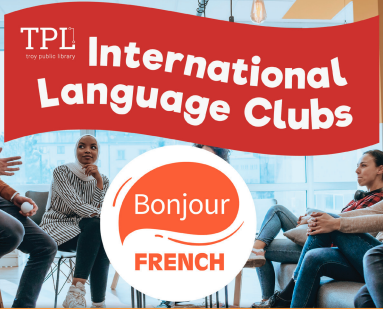 Icon which says "International Language Clubs : Bonjour, French"